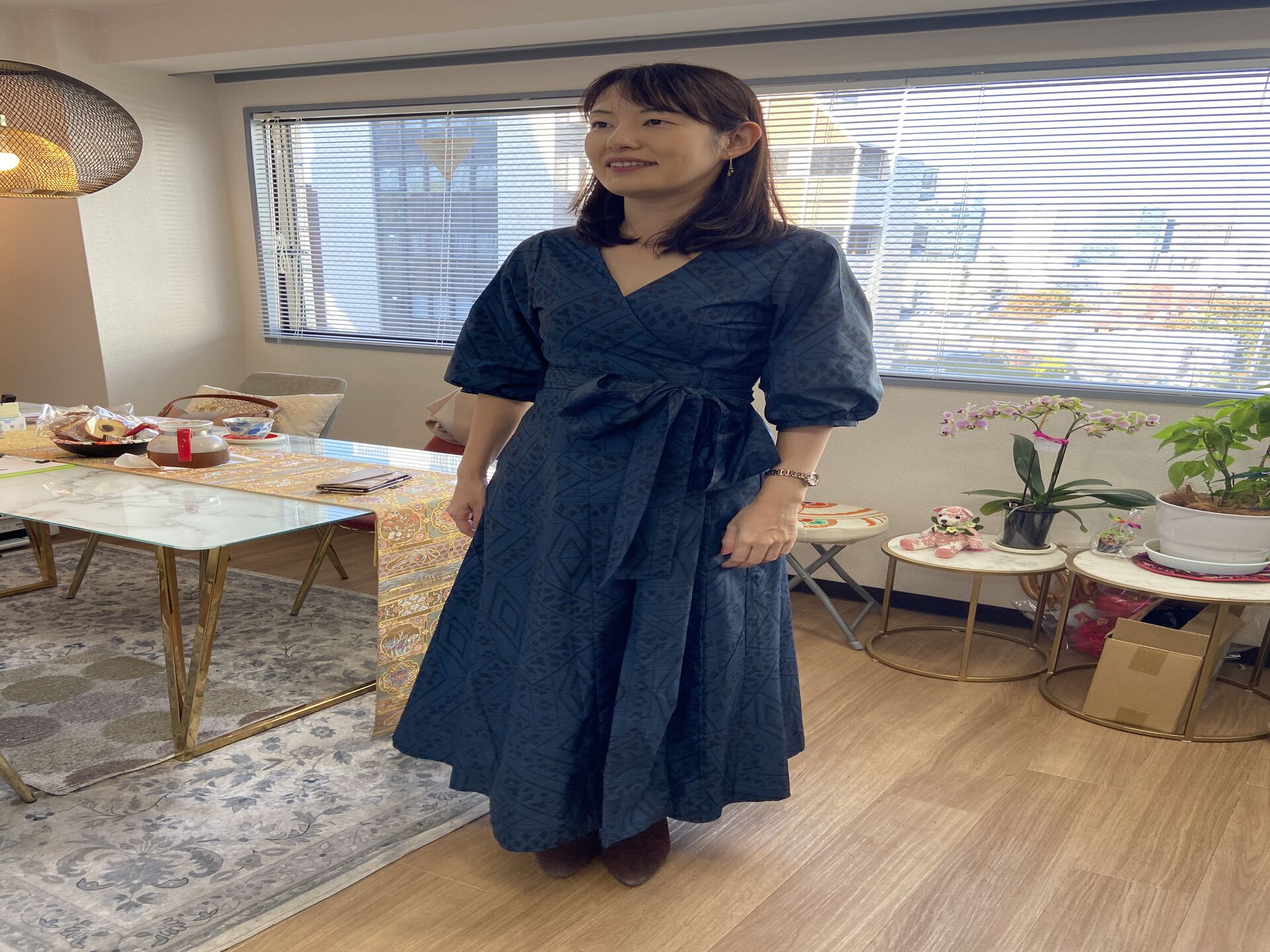 大島紬カシュクールワンピースはやっぱりいいなー‼️東京着物リメイクazu