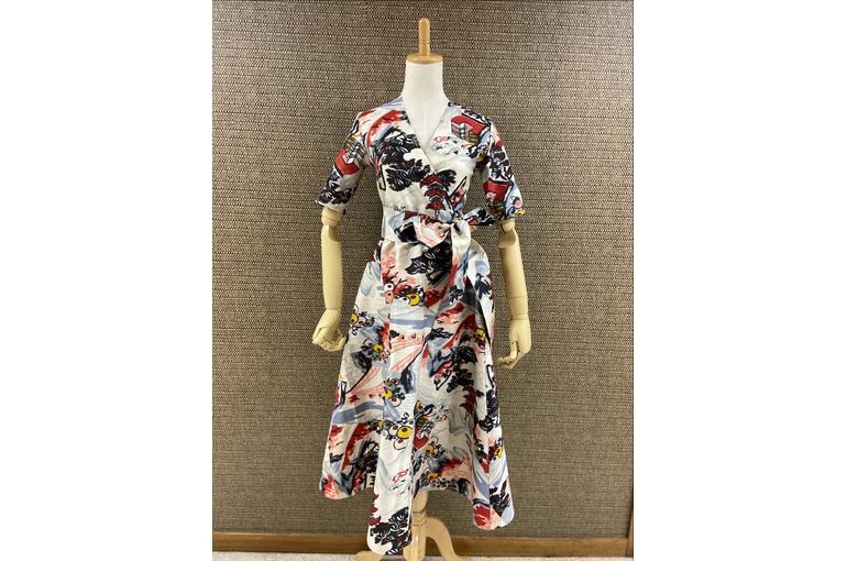 銘仙のお着物からのカシュクールワンピース